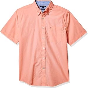 NWT Tommy Hilfiger Men's XL Pink/Salmon Short Sleeve Casual Button-Down Shirt